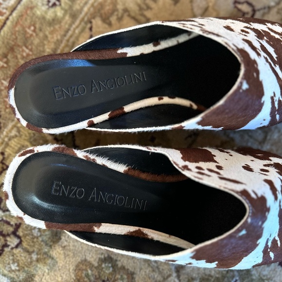 Enzo Angiolini Women’s Raysell Mule Flats Brown/Off White Cow Print Size 9.5 - Picture 9 of 13